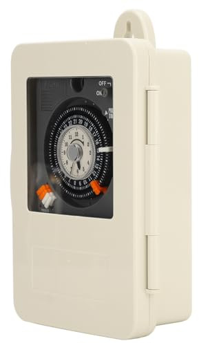 Hamwesh Minuterie Mécanique, 24 Heures, 96 Segments de Commutation, Intervalles de 15 Minutes, Minuterie de Pompe de Piscine Robuste, Extérieure avec Batterie au Lithium Intégrée de 80 MAh pour