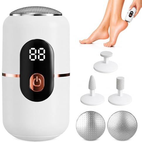 Rapeuse Pieds Électrique, Éliminateur de callosités sans fil et rechargeable pour peaux mortes et talons rugueux, outil de pédicure à 3 vitesses avec 2 têtes de meulage remplaçables