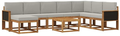 vidaXL Outdoor-Sofagarnitur mit Kissen 9 pcs Natürlich und Hellgrau, Moderne Garten-Sofaset, wetterresistent, Lounge für den Garten, Akazienholz, Bequeme Sitzgelegenheit draußen
