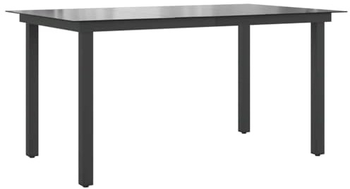 HFMDRMU Robuster Gartentisch aus Aluminium mit Glasplatte für Terrasse und Garten 150x90x74 cm Schwarz