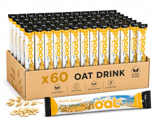 Oat Drink, UHT long life Plant Based Milk Alternative Sticks 60 x 10ml | Gluten Free, Vegan, Creamy Oat Drink For Coffee and Tea. Dairy Free, Individual Sticks For Home, Office, Travel and Catering.