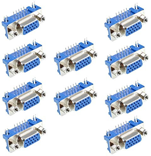 Oiyagai Lot de 10 Connecteurs DB15 à Souder, 15 Broches, VGA Femelle, D-Sub à Angle Droit, pour Équipement Mécanique, Bleu