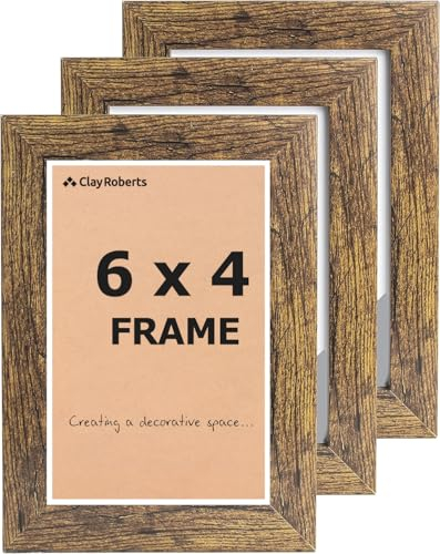 Picture Frame 6 x 4, Brown, Pack of 3, Freestanding and Wall Mountable, 10 x 15 cm, 6x4 Picture Frames, Brown 6x4 Photo Frames, 4x6 Photo Collage Gallery Display