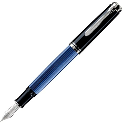 Pelikan Füllhalter Souverän 805, Schwarz-Blau, Feder B (breit), hochwertiger Kolbenfüller im Geschenk-Etui, 933598