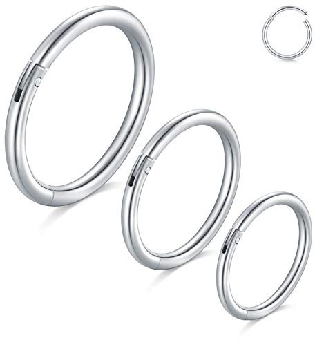 VFUN 3 Stück Chirurgenstahl 18G Helix Piercing Nasenpiercing Cartilage Tragus Ohr Stecker Septum Piercing Hinger klick Segment Ring Piercing Schmuck 8-12MM