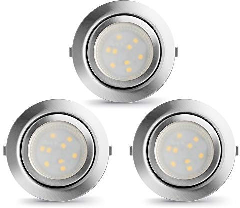 LAMPAOUS Led Einbauleuchten Küchenlampen Dimmbar Kaltweiss 6000K 12V DC Schranklampen Kabinett Vitrineleuchten Rund 9SMD 160LM 2 Watt Pro Stück insgesamt 6Watt Edelstahl gebürsted 3er Pack