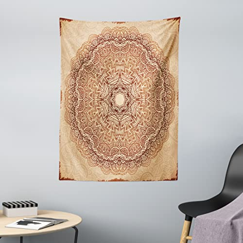 ABAKUHAUS Brown Mandala Wandteppich, Vintage Ethnische aus Weiches Mikrofaser Stoff Waschbar ohne Verblassen Digitaldruck, 110 x 150 cm, Braun-Ingwer-Beige