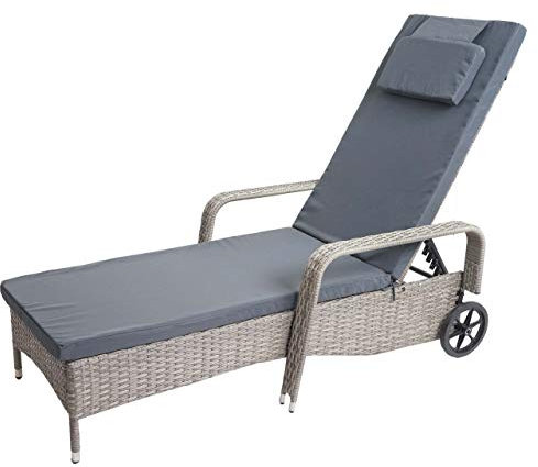 Mendler Poly-Rattan Sonnenliege Carrara, Relaxliege Gartenliege Liege, Alu - grau, Kissen dunkelgrau