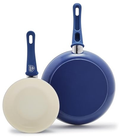 GreenLife Soft Grip Healthy Ceramic Nonstick 7 and 10 Frying Pan Set, PFAS & PFOA-Free, Dishwasher Safe, Egg Omelet Skillet, Cookware for Easy Cooking, Non-Stick Kitchen Essentials, Blue