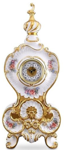 Casa Padrino Barock Tischuhr Weiß/Gold/Mehrfarbig 37 x 17 x H. 84 cm - Prunkvolle Barock Keramik Uhr mit Blumen Design