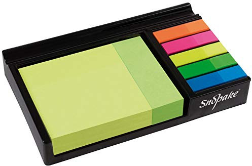 Snopake Desk Memo Set with Neon Sticky Notes and Index Highlighters Black Tray/Assorted Colours 15848, 76 mm x 76 mm