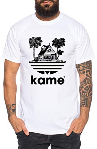 Adi Kame House - Herren T-Shirt One Goku Dragon Master Son Ball Vegeta Turtle Roshi Piece Golds Db, Farbe:Weiß, Größe:S