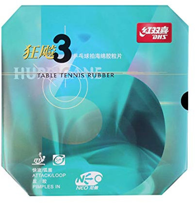 DHS NEO Hurricane 3 Tischtennis Gummiplatte Ping Pong Gummi, mit Tischtennis Bubber Sleeve Klebefolie (Schwarz, 39°/2,15mm)