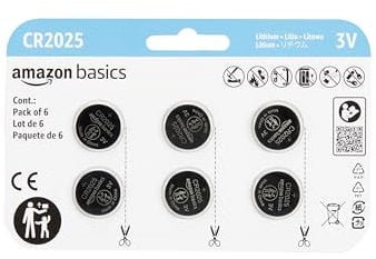 Amazon Basics, 6 batterie a bottone al litio CR2025, 3 Volt, lunga durata, senza mercurio