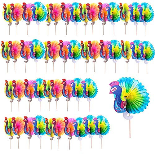 Lepidi 50 Stück Cocktail Party Dekorationen, Cocktail Dekoration Sticks, Pfau Cocktail Sticks, für Vorspeisen, Obst, Cupcake Topper, Cocktail, Obst, Kreativität, Holz