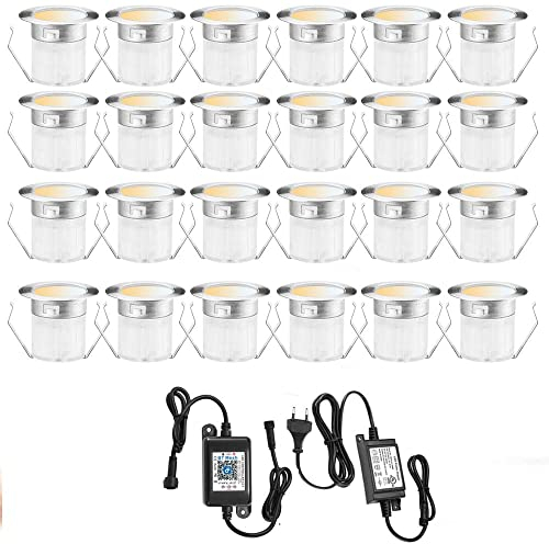 20er Bluetooth Smart Dimmbar 0.6W Warmweiß Kaltes Weiß, Weiß 3 in 1 LED Bodeneinbauleuchten 3000k-6000k Einbaustrahler, Ø30mm IP67 Wasserdicht LED Einbaustrahler Außen, timing function