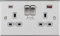 Knightsbridge CS9909BCG Square Edge Twin Switched Socket with Dual Fastcharge USB A+C Ports in Brushed Chrome with Grey Insert, 10.5 mm*149.3 mm*89.0 mm