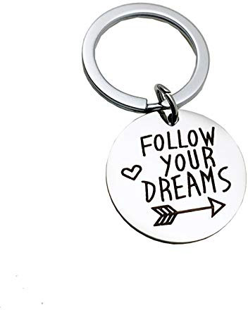 AMDXD Porte Clé Moto, Anneau Porte Clé Acier Inoxydable Rond Follow Your Dreams 35mm, Argent