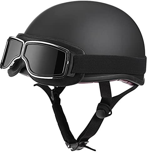 ZLYJ Motorcycle Open Face Helmet, Retro Motorcycle Half Helmet with Aviator Goggles ECE Certified Half Shell Helmet German Style Motorcycle Helmet for Chopper Cruiser A,XL(61-62cm)