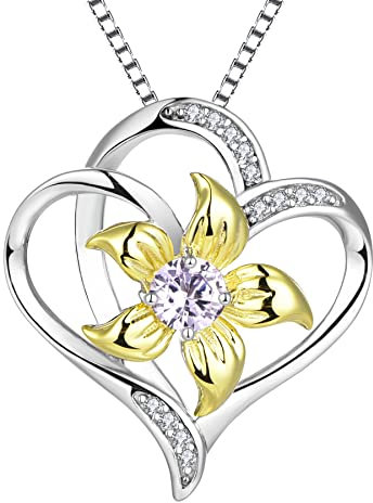 YL Herz Halskette 925 Sterling Silber geschnitten Juni Geburtsstein Alexandrit Lilie Blume Liebe Anhänger für Frauen,Kette 45+3CM
