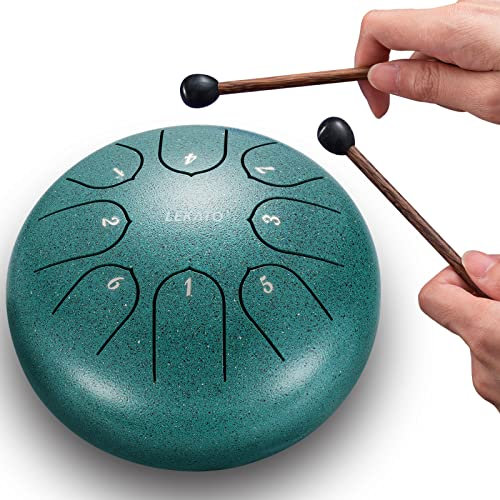 LEKATO Steel Tongue Drum, 6 Zoll 8 Tone Zungentrommel Schlagzeug, Steel Pan Töne Schlaginstrument Hand Pan Drum für Meditation Yoga Klangheilung, Grün