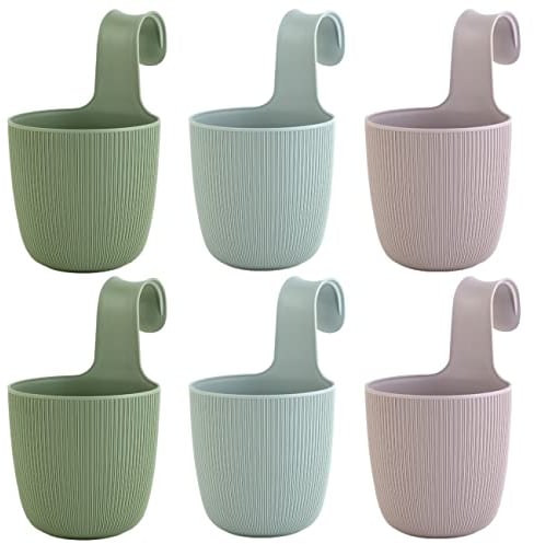 ENGELLAND 6 x Blumentopf zum Hängen, integriertes Drainagesystem, Farbmix: Moosgrün, Pastellgrün, Fliedert, Ø 15 cm, Pflanztopf-Kübel, Hängetopf, widerstandsfähig, rund, wetterfest, Kunststoff