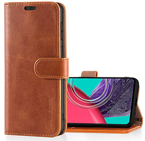 Mulbess Handytasche für Samsung Galaxy M53 5G Hülle, Ledertasche mit Bookstyle, Standfunktion, Kartenfächern Handyhülle, Vintage Cognac Braun