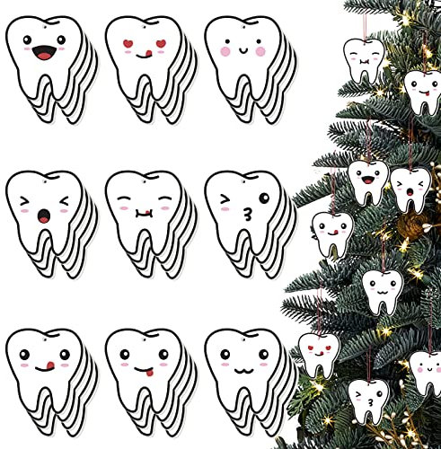 Hoteam 36 Stück Weihnachtszahn-Ornamente für Baum, doppelseitiger Druck, Weihnachtsgeschenke für Zahnarzt, Labor, Techniker (Zähne)