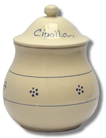 Colì Porte-oignons ligne étoiles, récipient en terre cuite ventilé pour aliments avec couvercle, conservation fraîcheur sauve oignon, faïence et terre cuite depuis 1650