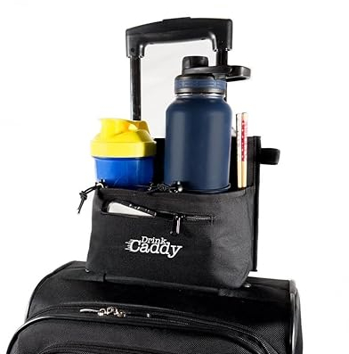 Luggage Cup Holder - Travel Drink Caddy Attachment for Suitcase, Coffee Mugs, Tumblers & More - Fits on Luggage Handles. Unique and Essential Accessory for Air Travel