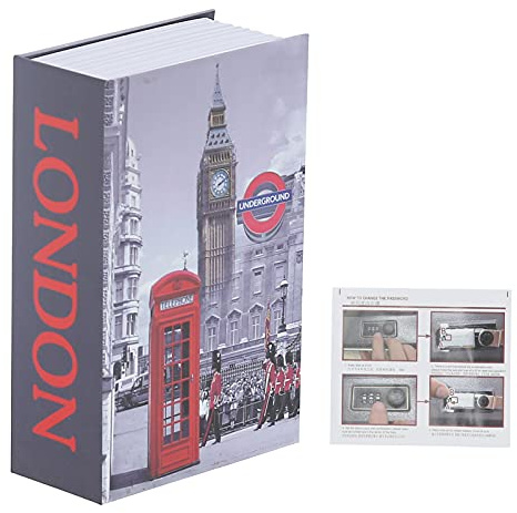 London Coffre-fort avec serrure à combinaison, Coffre Fort en forme de Livre, Mini de livre pour l'argent, Boîte de rangement secrète, pour cacher la clé, Espèces, Bijoux