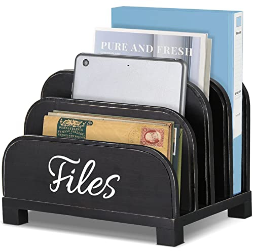 Aktenordner für Schreibtisch, 4 Fächer, Holz, Desktop-Aktenordner, Organizer für Dokumente, Briefe, Umschläge, Post, Papier, Rechnung, Halter für Schreibtisch-Organizer und Zubehör