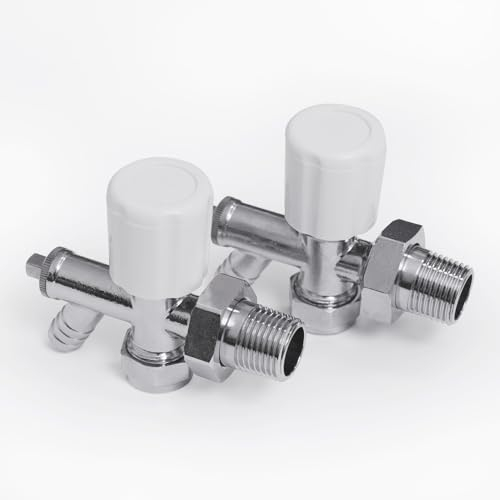 Vancoco Radiator Valve (Pair) - Angled Brass Radiator Valves with Lockshield and Drain Off Suit for Towel Radiators 1/2 /15mm Standard Thread