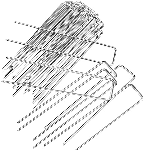 Gartenheringe Sicherung des Rasens, perfekt für Unkrautbekämpfungsmembranen, Kunstrasen, Stoff, Matte und Netz, Starke verzinkte U-förmige Nagelstifte (100, Dia:3MM/0.12’’-150MM/6’’)