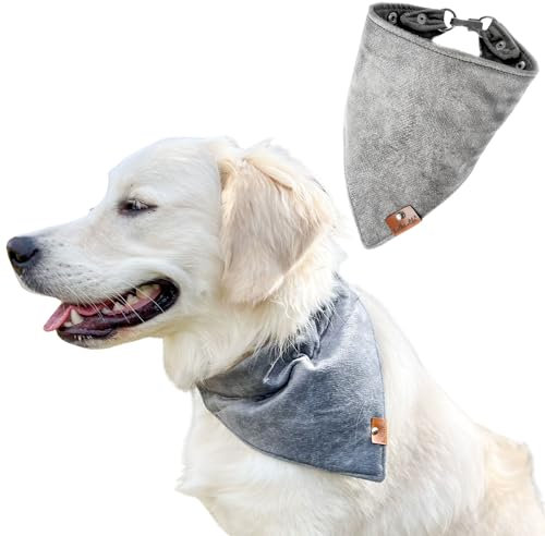 Großes Hundehalstuch mit Metallverschluss, Premium verstellbares Halstuch für große Hunde, hundezubehör (Grau, L)