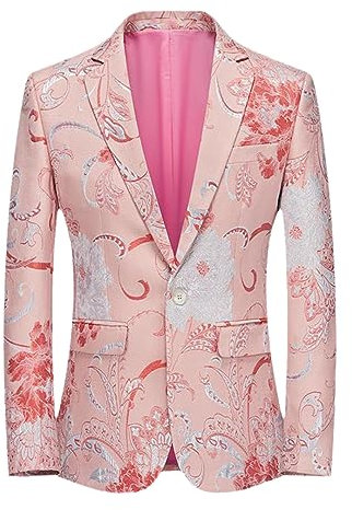 Veste Blazer Jacquard Floral Rose Un Bouton Revers Cranté Blazers Habillés Homme