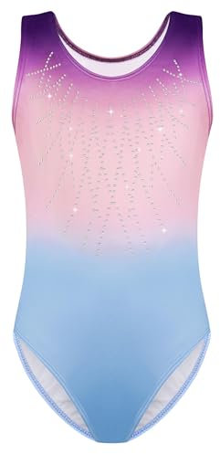 Mulnall Gymnastic Leotard for Girls Kids Diamond Splice Dance Leotard Gradient Color Sparkle Ballet Gymnastics Athletic Sleeveless Leotards for Little Girl Dancewear 3-12Years(23613-08-L)