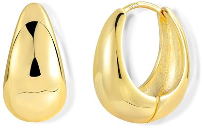 Creolen Gold Kleine Ohrringe Klobig Damen, Silber 925 Creolen Klobig Gold Ohrringe Oval, 14K Gold Knorpel Huggie Creolen Klobig Leicht Breit Chunky Creolen Oval Gold Ohrringe Kleine Damen Mädchen