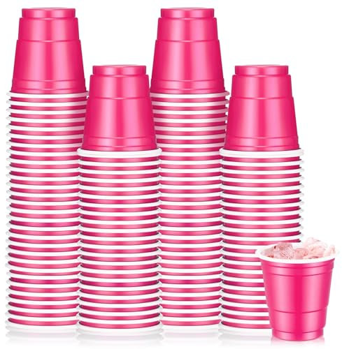 CAIKEZI 2 oz Plastic Shot Cups, 100 Pack, Graduation Party, Decorative, Disposable, Hot Pink, General Use Cup or Shot Glass
