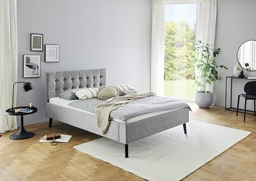 Polsterbett Empire 140 x 200 cm mit Kopfteil gesteppt & Stoffbezug Luis - Bett, Jugendbett, Bettgestell, Einzelbett - grau