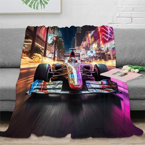 Strunt Formel-Rennfahrer 3D Rennwagen Gedruckt Decke Für Geschenke Für Mädchen Jungen Alle Jahreszeiten Super Weich Gemütlich Plüsch Wirft Decke Für Couch Sofa Bett Büro 60x80inch(150x200cm)