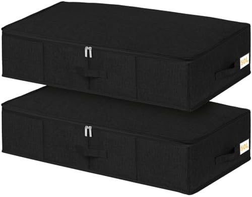 2 Pacchetti di Contenitori Sottoletto, Scatole per Armadio con Supporto Laterale e Inferiore e 3 Maniglie, Contenitori per Armadio Salvaspazio per Piumoni Asciugamani Vestiti Coperte, 76x38x17cm