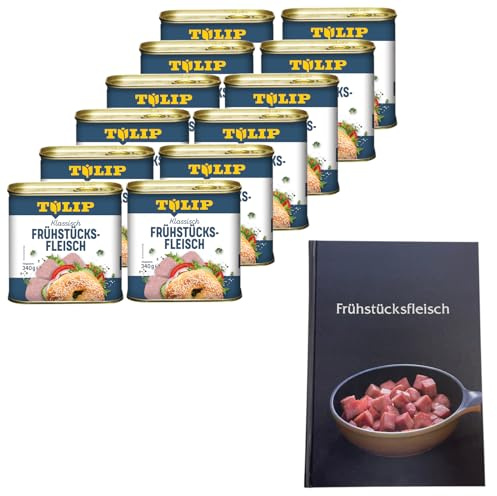 TULIP 12x Schweine-Frühstücksfleisch 340g + Kochbuch | Schweine-Frühstücksfleisch in der Dose und ein passendes gebundenes Kochbuch mit 57 Rezepten | 87% Schweinefleisch