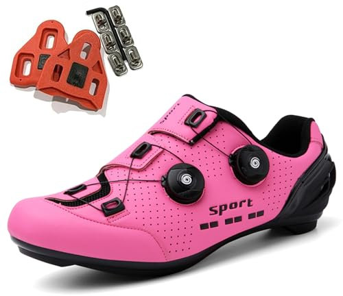 SDEQA Fahrradschuhe Damen MTB Radschuhe Kompatibel Mit Peloton Look SPD SPD-SL Delta Rennradschuhe,Pink a,39 EU