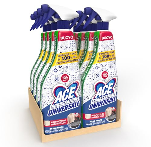 ACE Sgrassatore Spray Profumo di Marsiglia – Sgrassatore Universale per Superfici Casa e Cucina, Rimuove Grasso Ostinato e Sporco, Formula Zero Aloni con Profumo di Marsiglia, 8 spray da 600mL