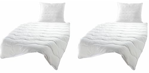 Bettenset 2x Bettdecke und 2x Kopfkissen = 4 teiliges Set Premium Weiss Allergiker Steppbett Steppbettdecke Bettwäsche 2X 135x200 cm & 2X 80x80 cm (Comfort 2x ca. 135x200 cm + 2x ca. 80x80 cm)