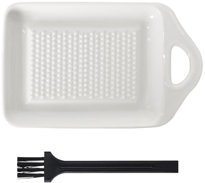 ZYFC Ceramic Garlic & Ginger Grater Plate with Mini Brush, Easy to Clean & Store (11 * 7cm)