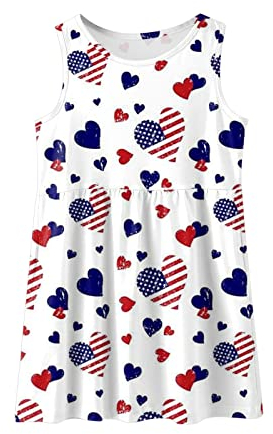 Generisch Rot, Kinder, Mädchen, 4. Juli, Tag, Stern-Streifen-Druck, ärmellose Taschen, Partykostüm, Prinzessinnenkleid Tumblr Mädchen (White, 8-9 Years)