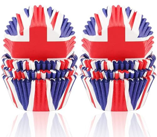 200 Stück Mini Muffins Papierförmchen, Union Jack Muffinförmchen Papier,Cupcake Förmchen,Union Jack Muffinförmchen Papier Klein für Backen, Dessert Sportveranstaltungen in Großbritannien Hochzeit Deko