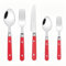 Two Nail Plastic Handle Kitchen Stainless Steel Silverware Tableware Flatware Cutlery Set Steak Knife Fork Spoon Teaspoon (Red,5 Pieces)